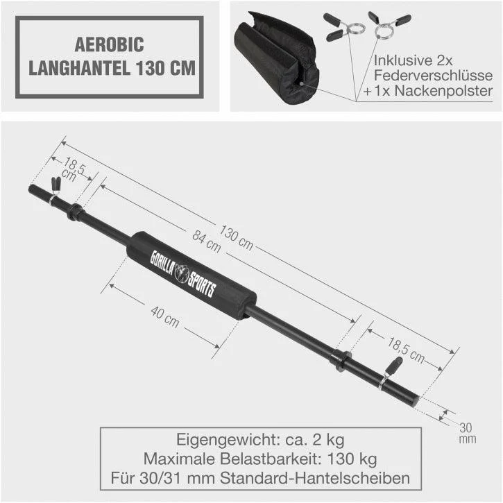 Langhantel Aerobic 130 cm mit Nackenpolster und Federverschlüssen - Image 9