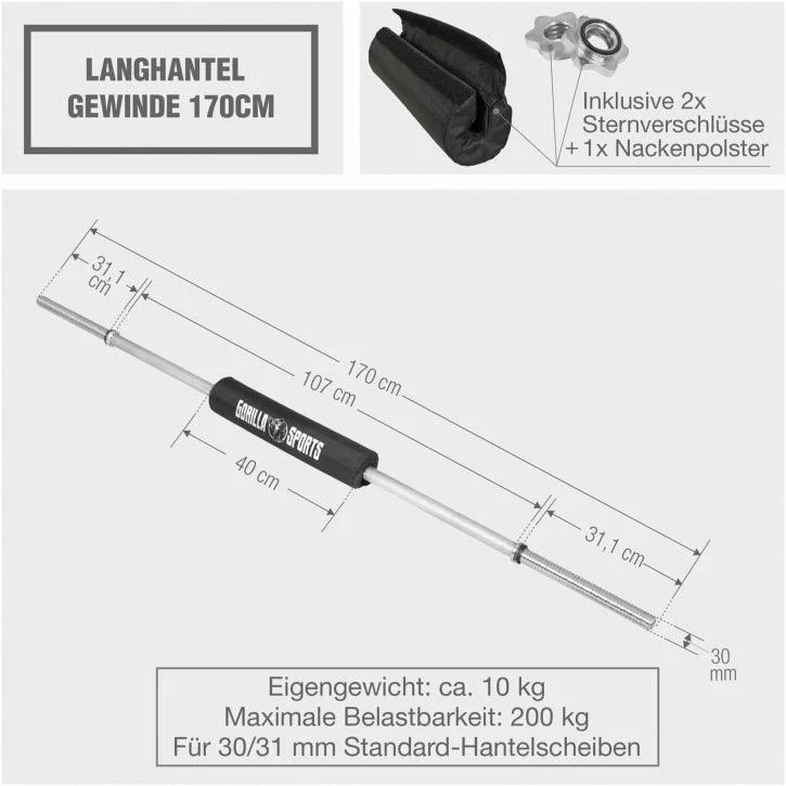 Langhantel 170 cm mit Nackenpolster mit Sternverschlüssen - Image 4