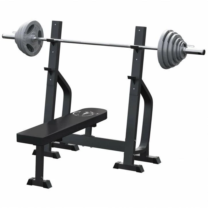 Hantelbank mit 2 Ablagen inkl. Langhantel Set Olympia 130 kg