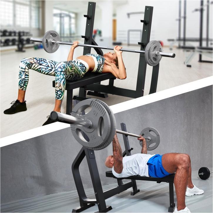 Hantelbank mit 2 Ablagen inkl. Langhantel Set Olympia 130 kg - Image 2