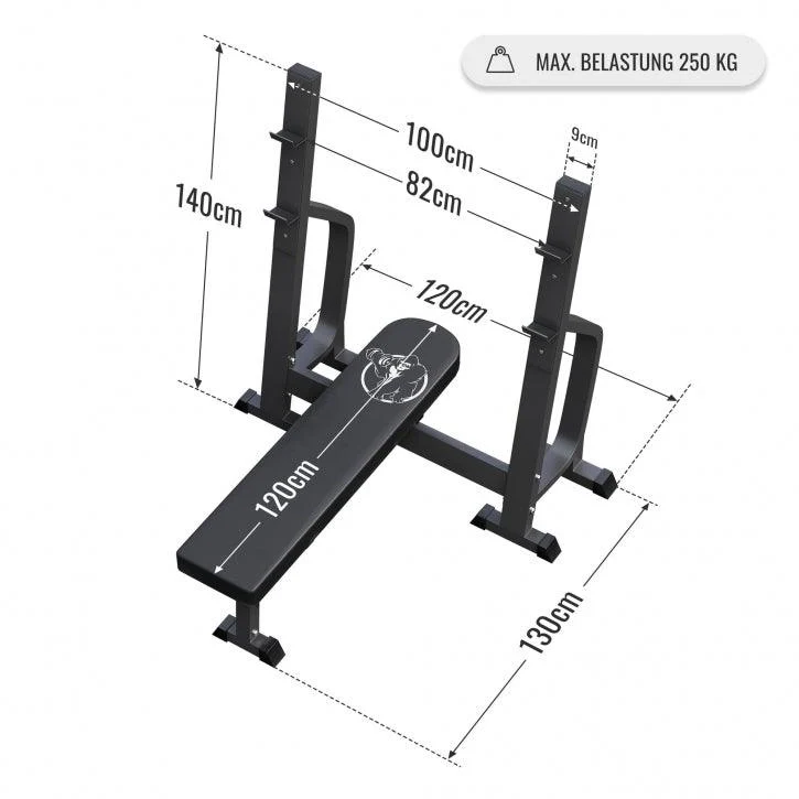 Hantelbank mit 2 Ablagen inkl. Langhantel Set Olympia 130 kg - Image 8