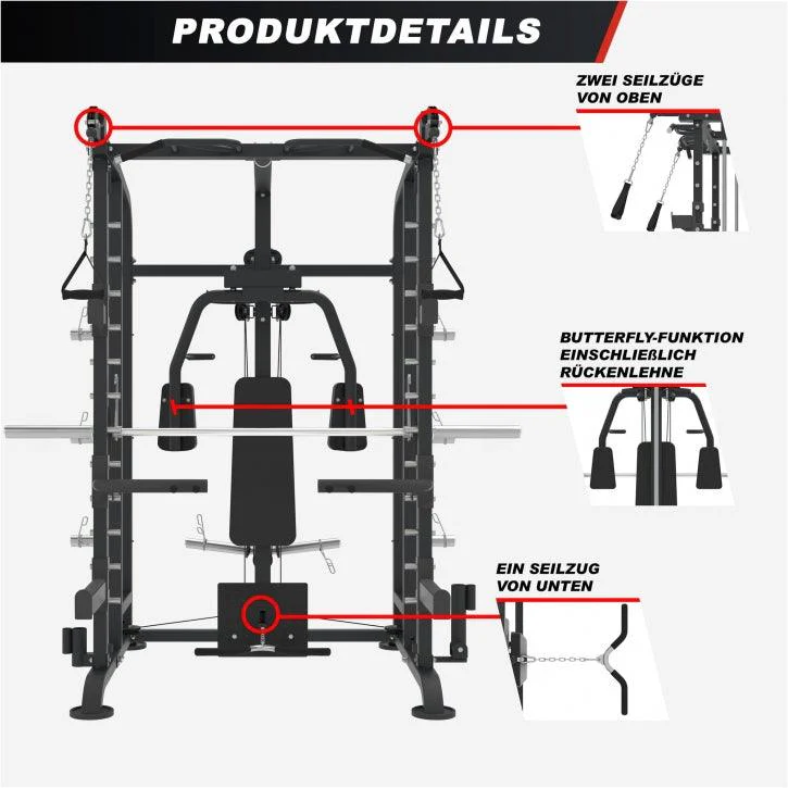 Smith Machine inkl. Klimmzugstange, Kabelzug und Butterfly - Image 7