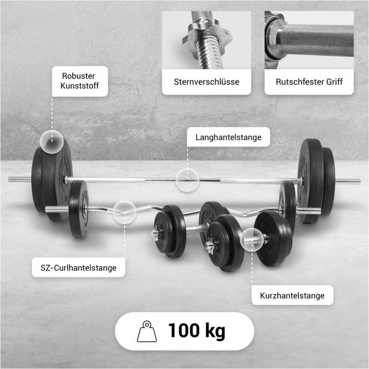 Hantelbank mit separater Ablage inkl. Langhantelset 100 kg - Image 9