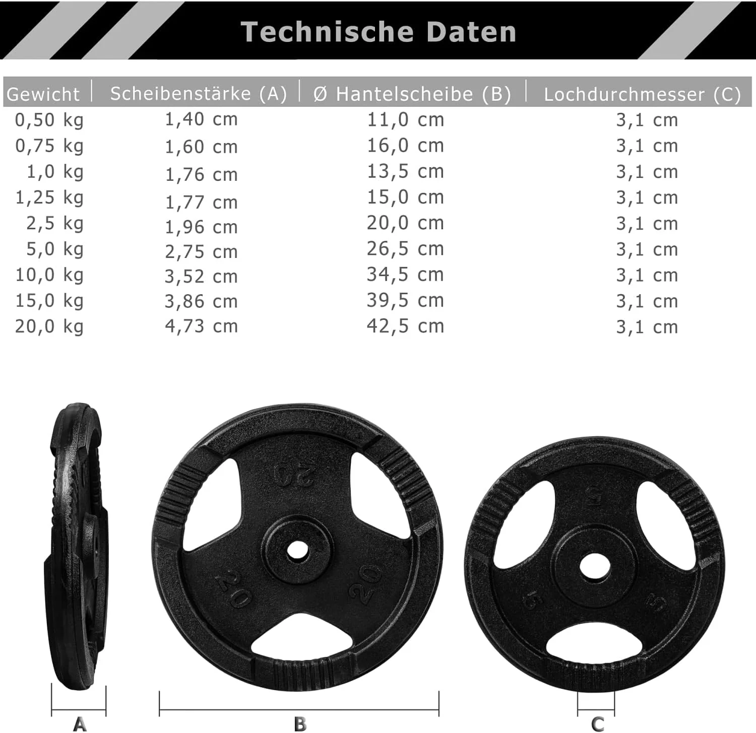 Hantelscheiben Set 30/31 mm Gusseisen Gripper 2 - 30 kg - Image 24