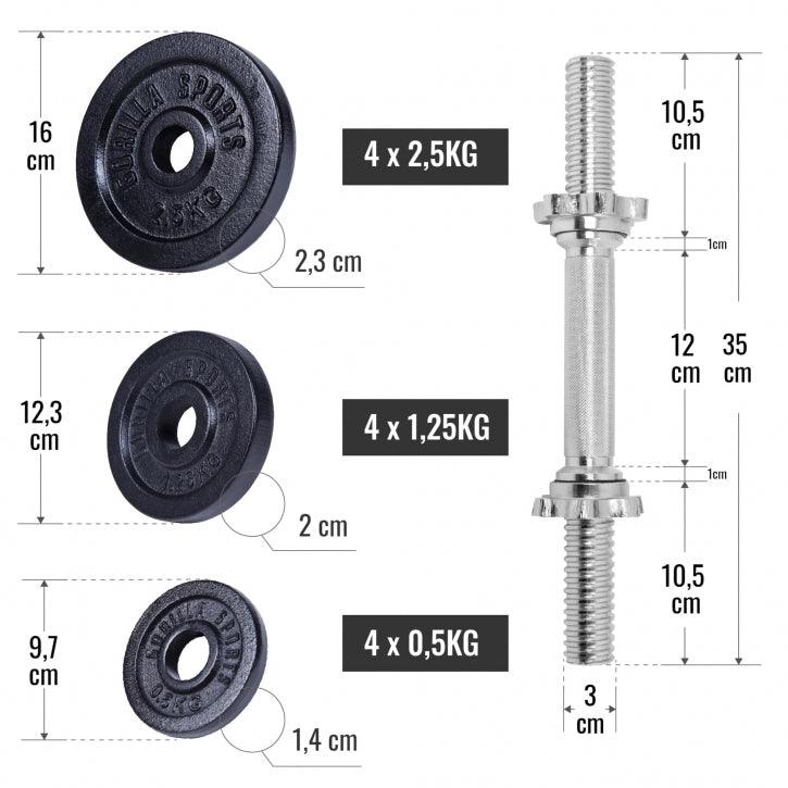 Hantelset Gusseisen 22 kg Verstellbar 2 in 1 - Image 12