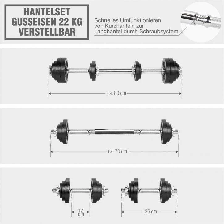 Hantelset Gusseisen 22 kg Verstellbar 2 in 1 - Image 14