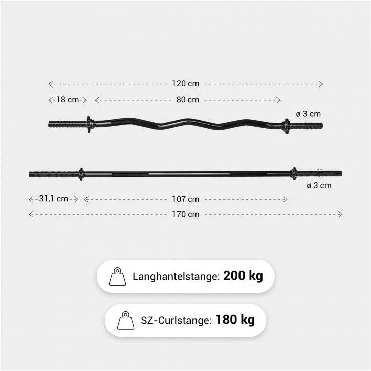 Hantelstangenset mit Langhantel und SZ-Curlstange - Image 9