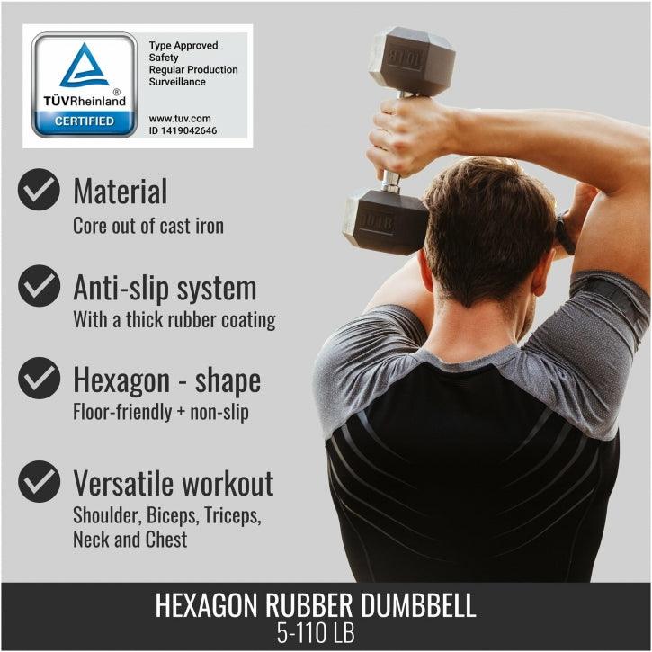 Hexagon Kurzhantel Gummi - 5-60 Pfund (2,3-27,2 kg) - Image 3