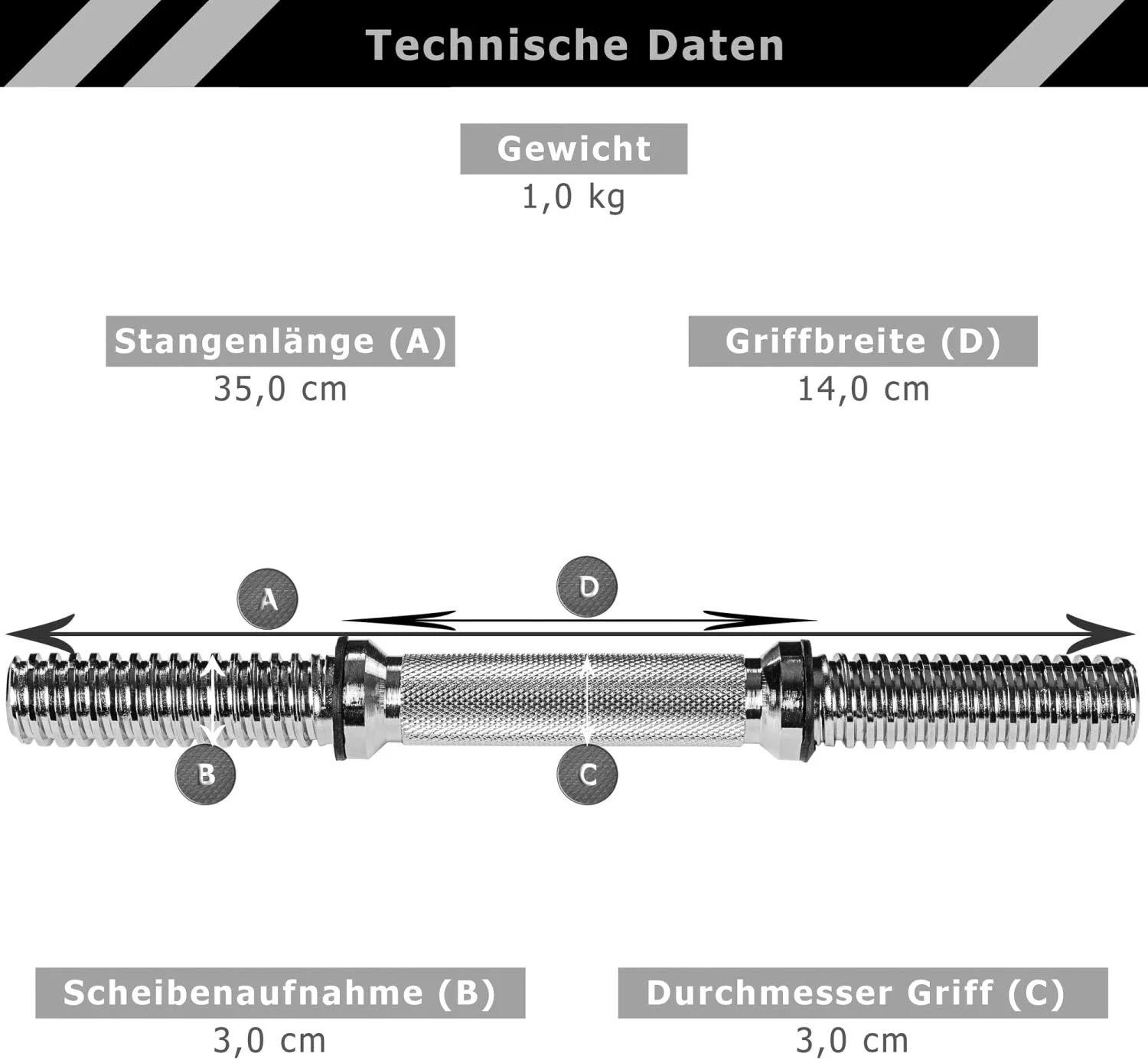 Kurzhantel Stange 35 cm mit Verschlüssen - Image 13